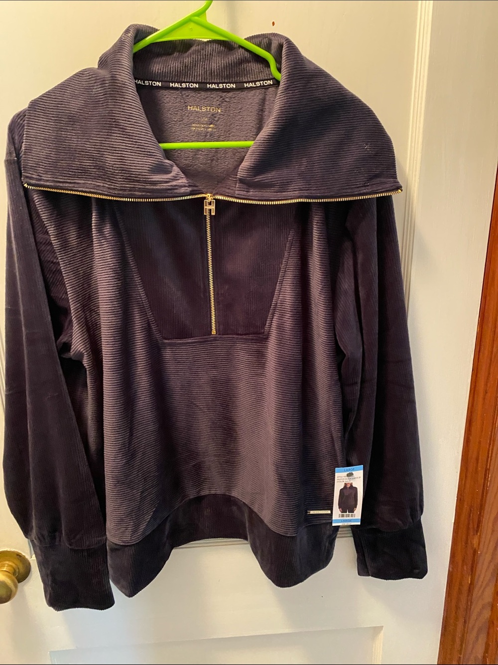Halston Heritage Navy Velour Quarter-Zip Pullover